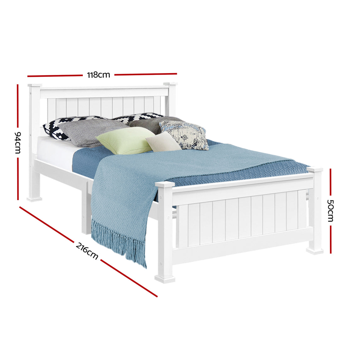 Artiss Solid Pine Wood King Single Bed Frame White