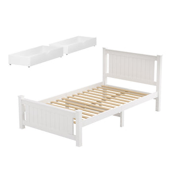 Artiss Rio Pine Wood Bed Frame King Single White Storage Drawers