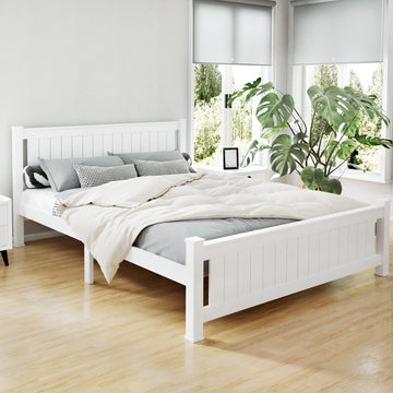 Artiss Pine Wood Queen Bed Frame White