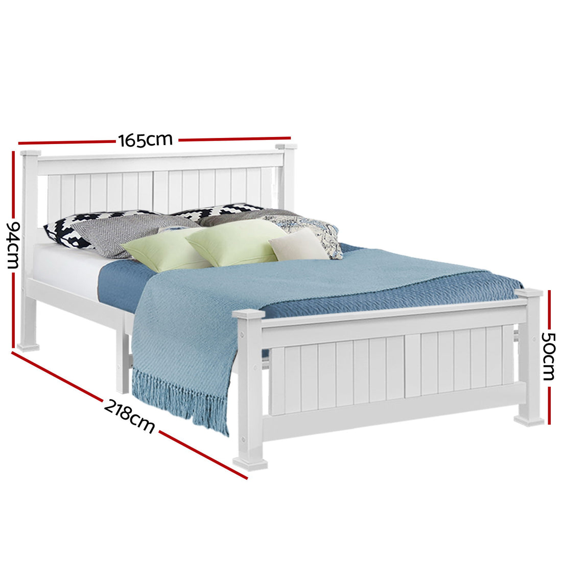 Artiss Pine Wood Queen Bed Frame White