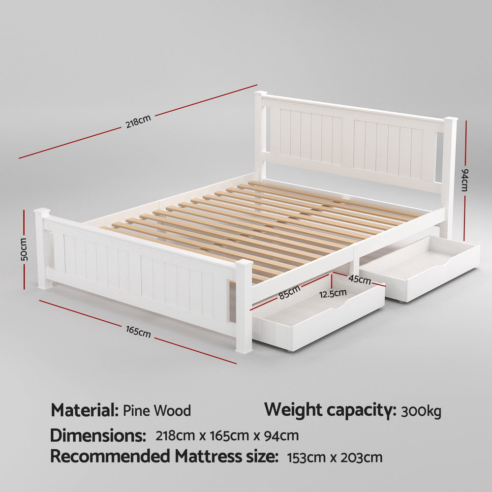Artiss Queen Wooden Platform Bed Frame with 2 Drawers White