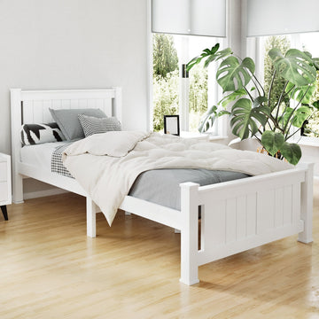 Artiss Solid Pine Wood Single Bed Frame White