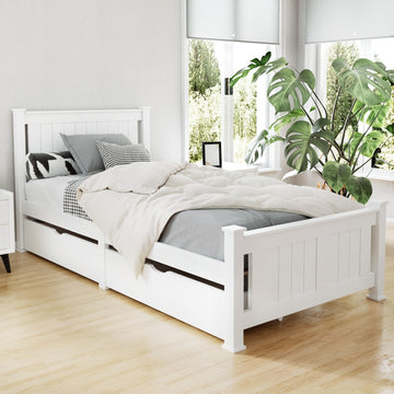 Artiss Rio Wooden Bed Frame Single with 2 Drawers White