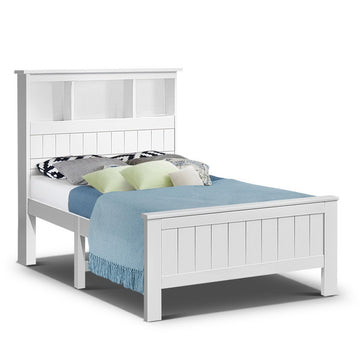 Artiss Pine Wood King Single Bed Frame Headboard Storage White