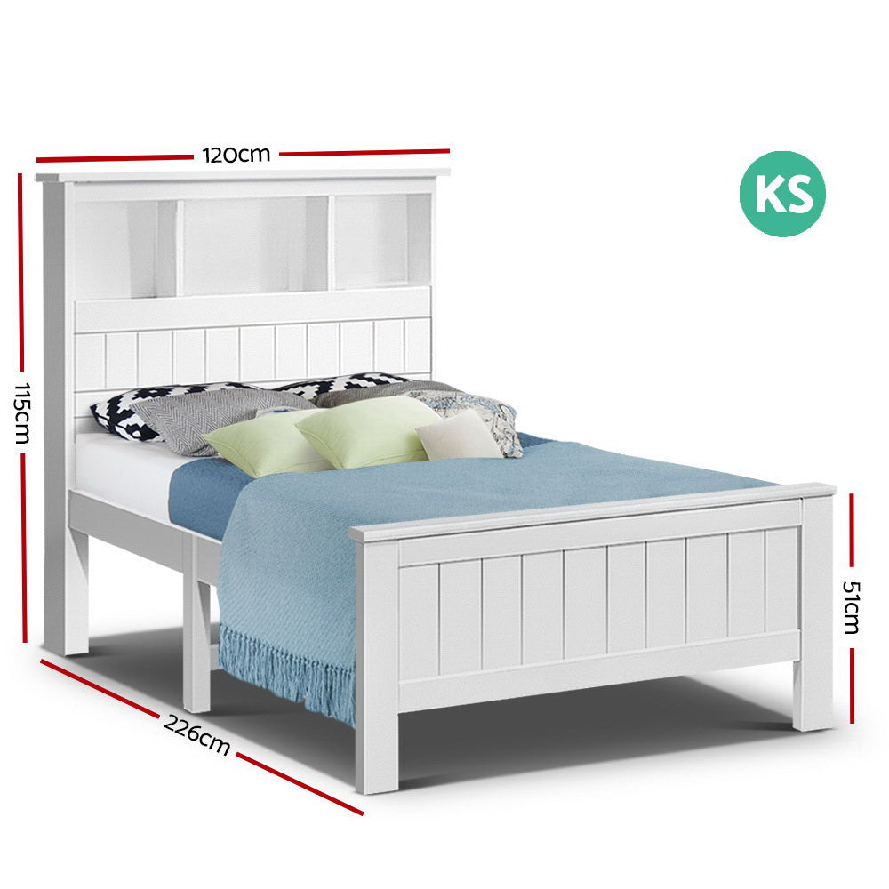 Artiss Pine Wood King Single Bed Frame Headboard Storage White