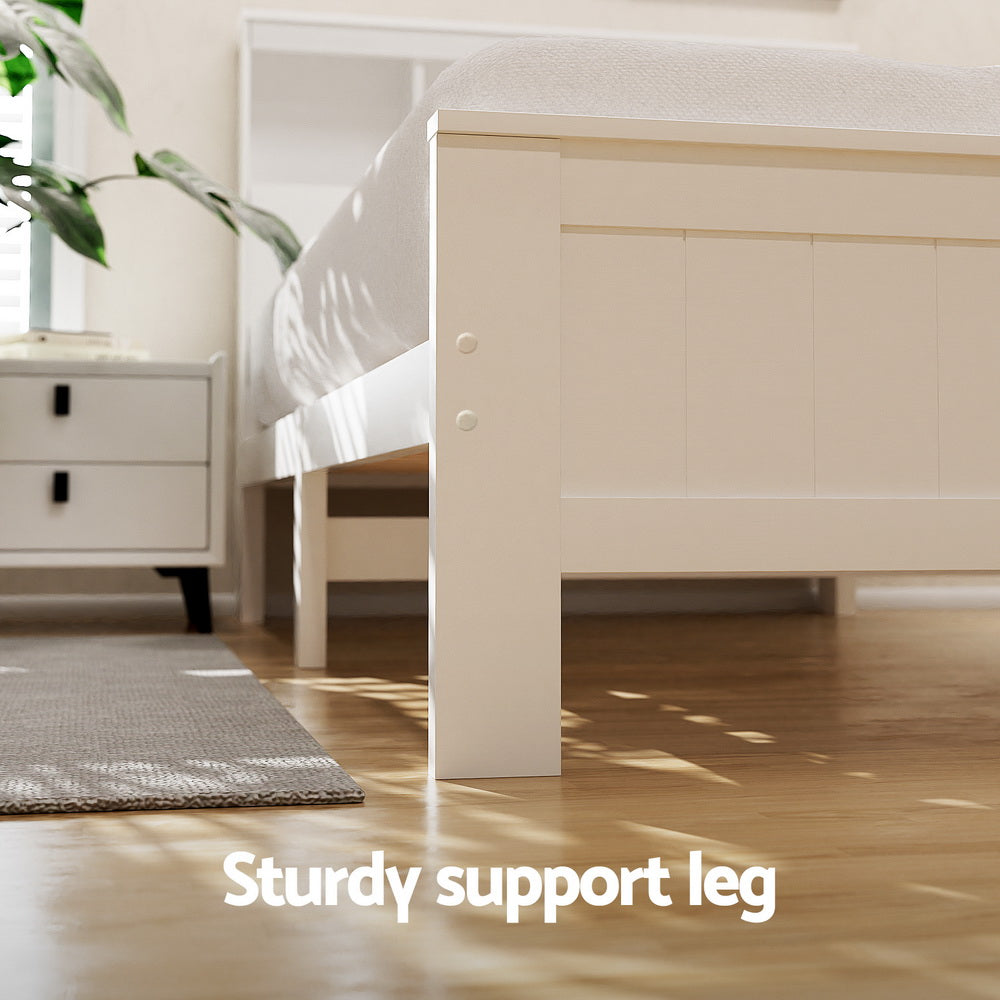 Artiss King Single Wooden Bed Frame with Storage Headboard White