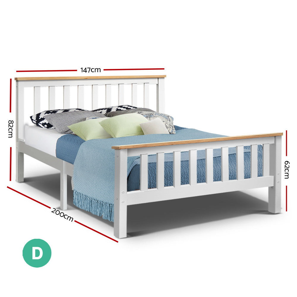 Artiss Pony Wooden Bed Frame Double White
