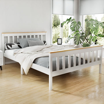 Artiss Pony Wooden Bed Frame Double White