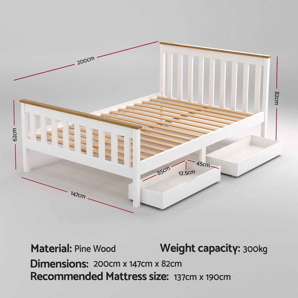 Artiss Wooden Platform Bed Frame with 2 Storage Drawers Double