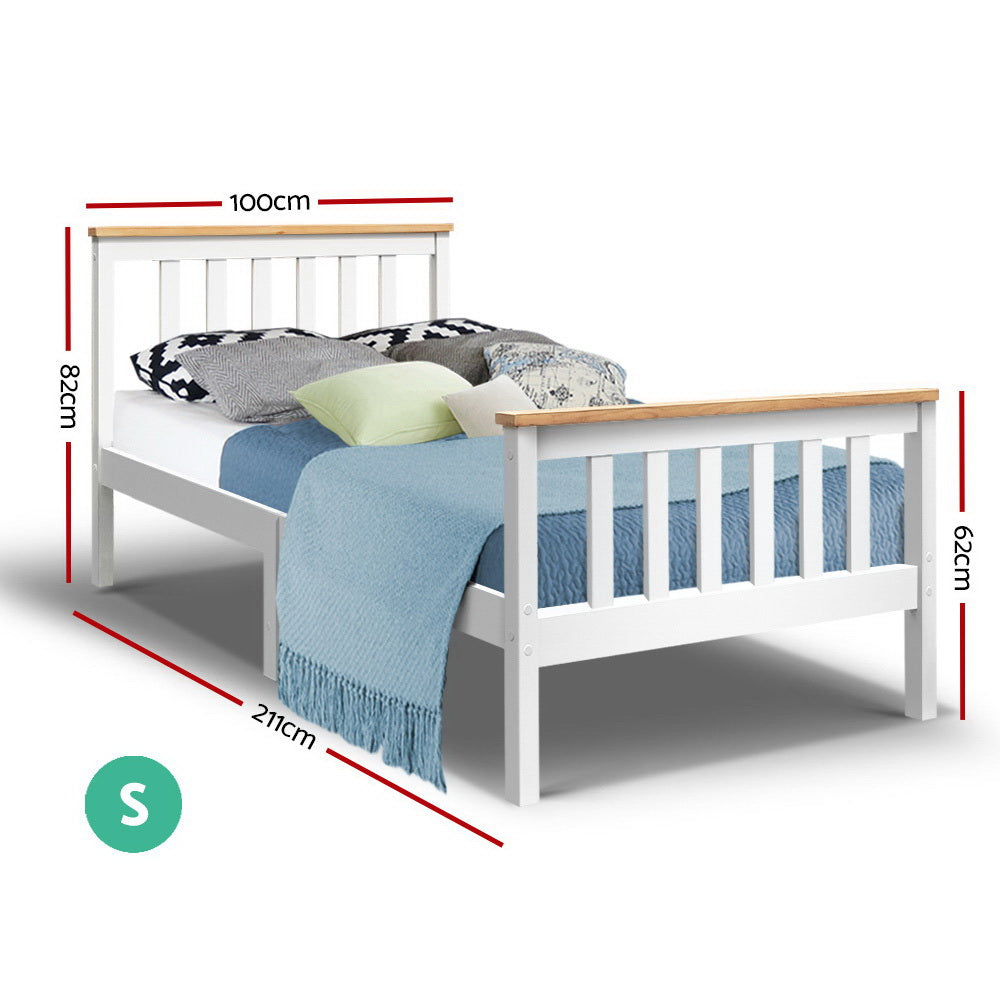Artiss Pine Wood Single Bed Frame White Two Tone