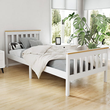 Artiss Pine Wood Single Bed Frame White Two Tone