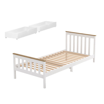 Artiss Pony Wooden Bed Frame with 2 Storage Drawers Single White