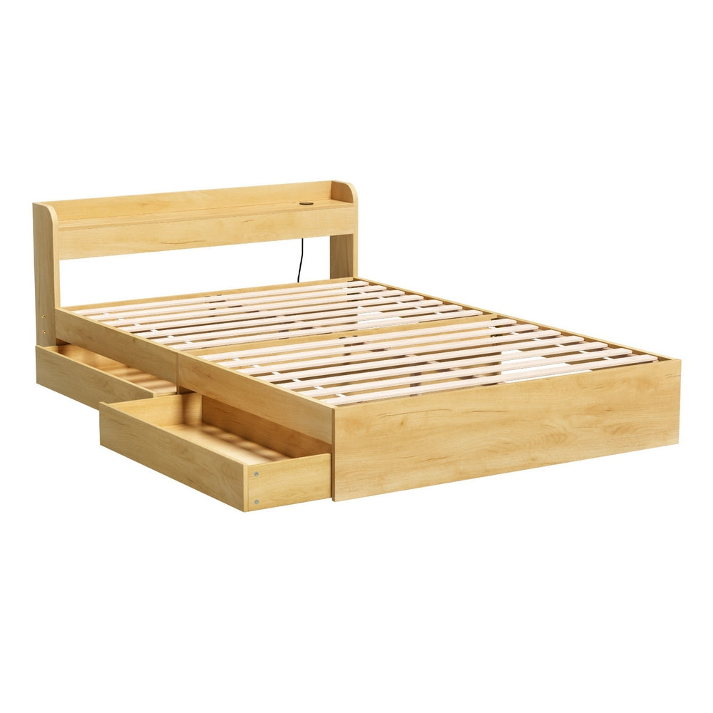 Artiss Metal Bed Frame Double Size Platform with Charging Drawers