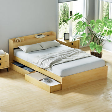 Artiss Metal Bed Frame Double Size Platform with Charging Drawers