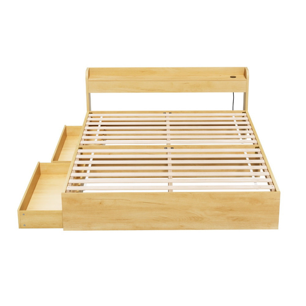 Artiss Metal Bed Frame Queen Size with Charging Ports and Drawers