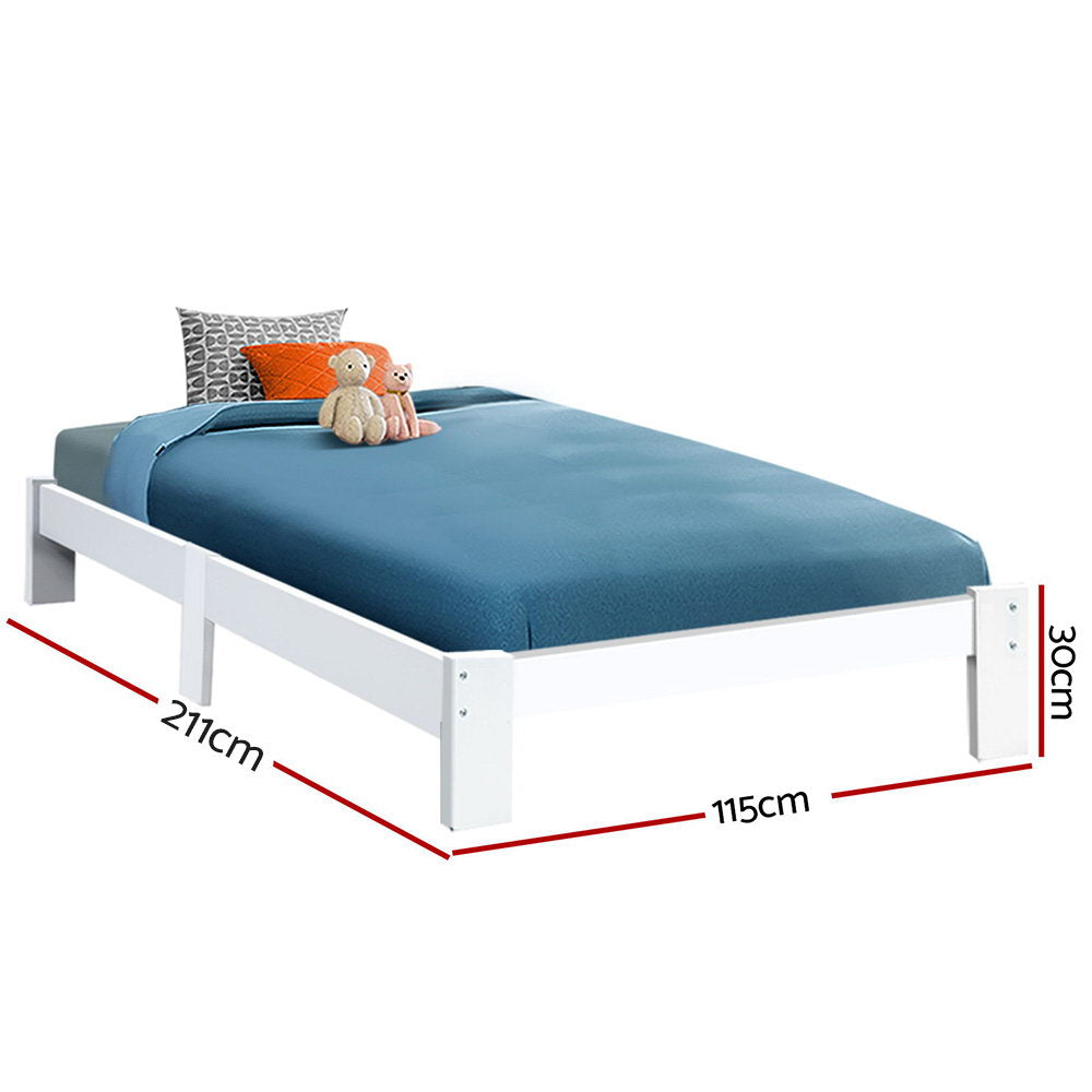 Artiss Jade Wooden King Single Bed Frame White Pine