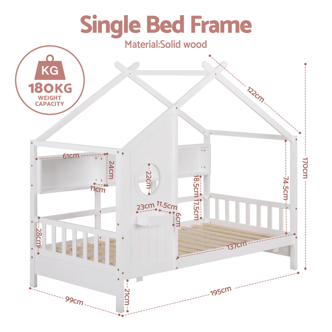 Artiss Montessori Kids House Bed Frame Single White