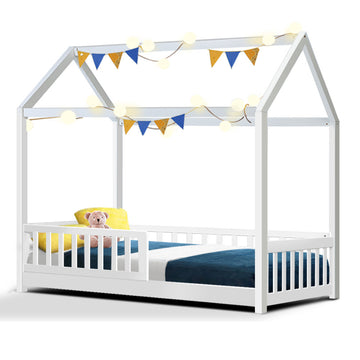 Artiss Rock Kids House Bed Frame Single White