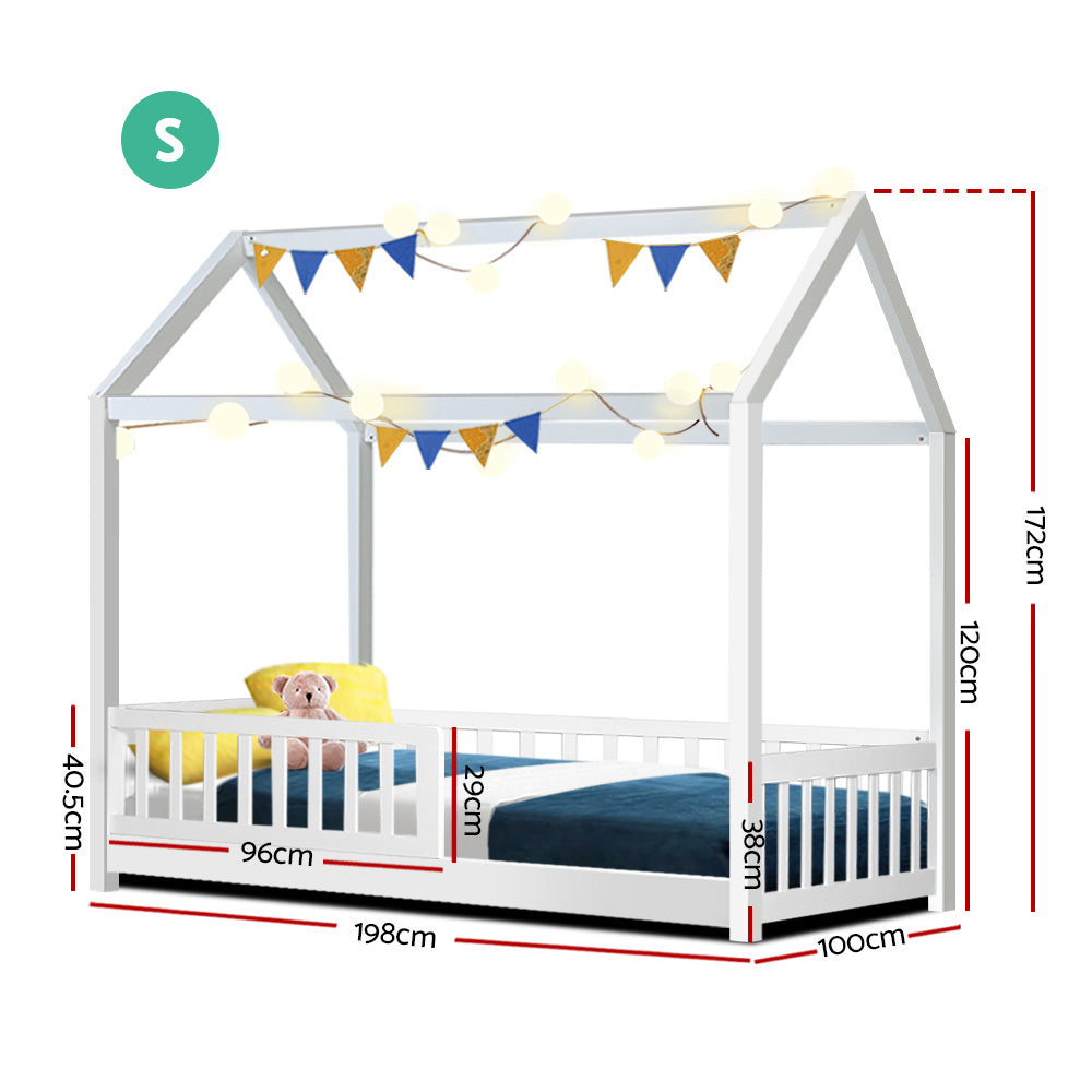 Artiss Rock Kids House Bed Frame Single White