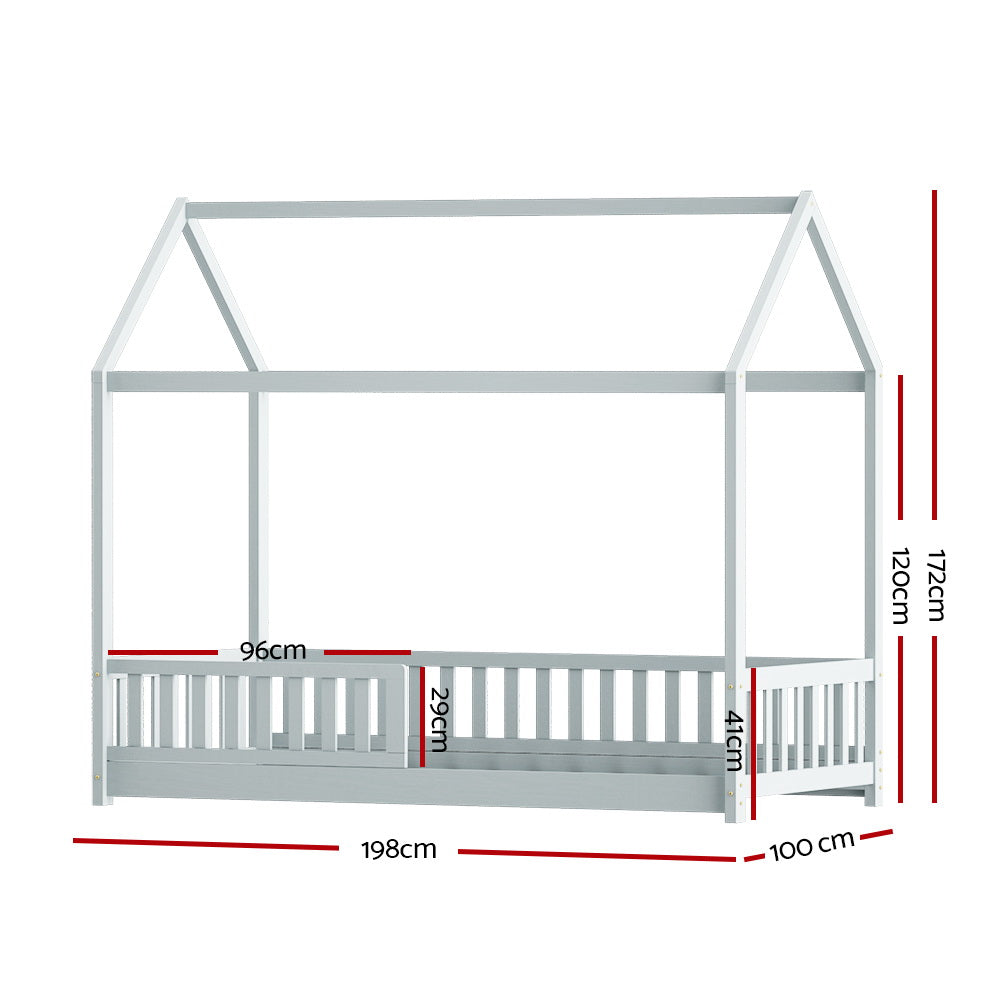 Artiss Rock Kids House Bed Frame Single Grey Pinewood