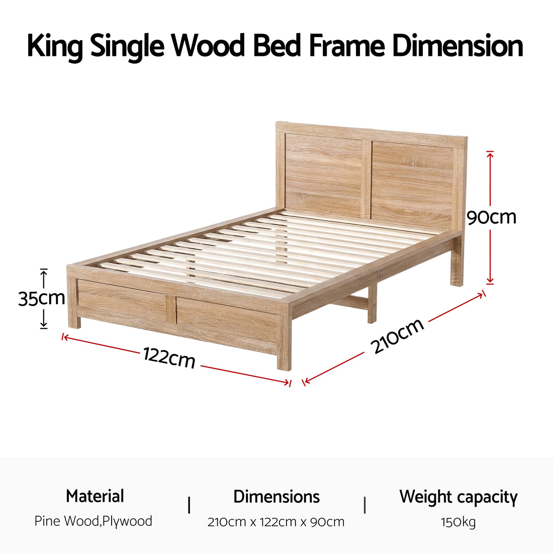 Artiss Scandinavian Wooden Bed Frame with Headboard King Single