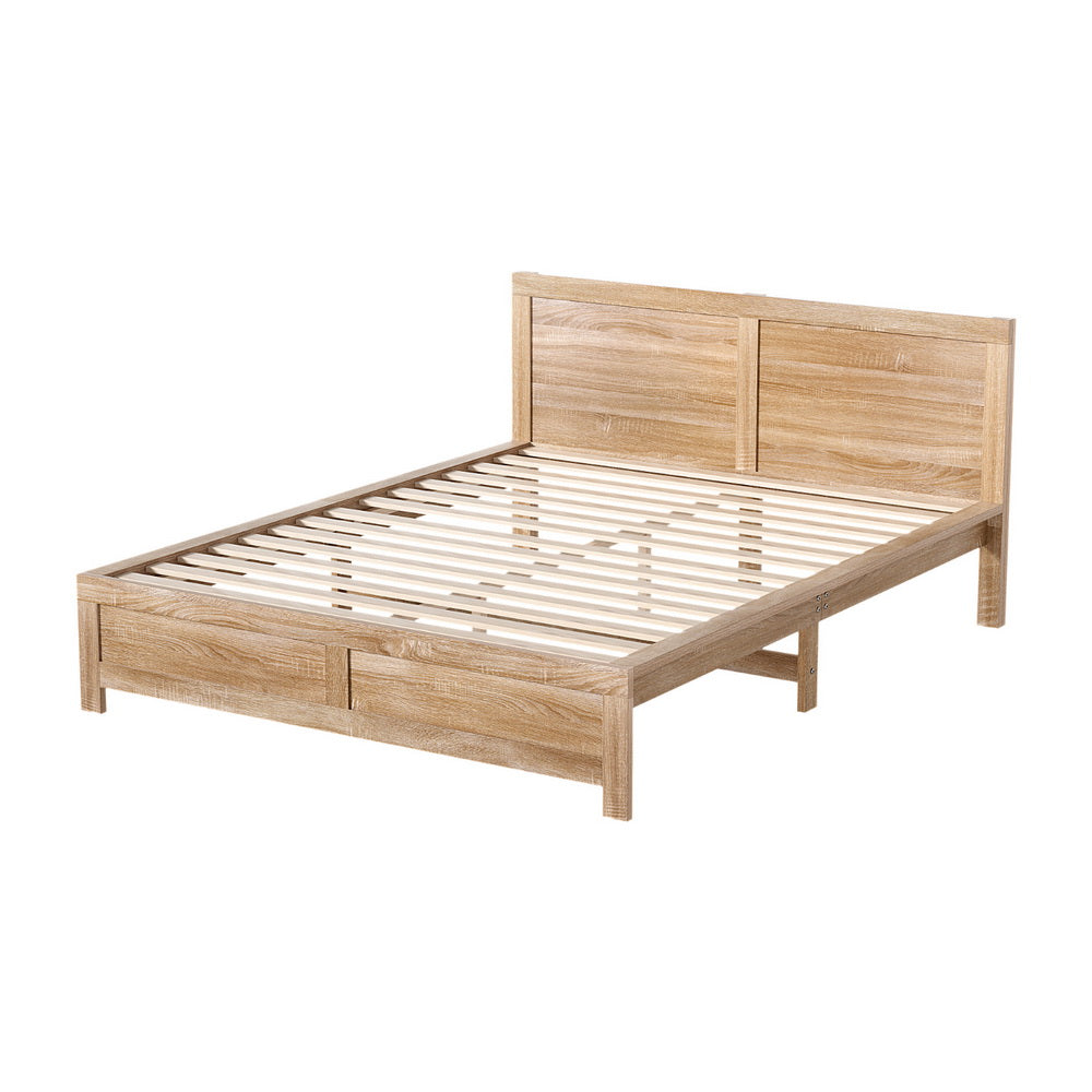 Artiss Wooden Bed Frame Queen Size Oatmeal Finish