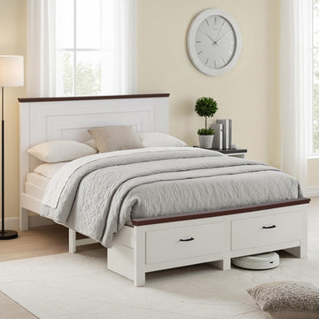 Artiss Wooden Queen Bed Frame 108cm Headboard White 2 Drawers 300kg