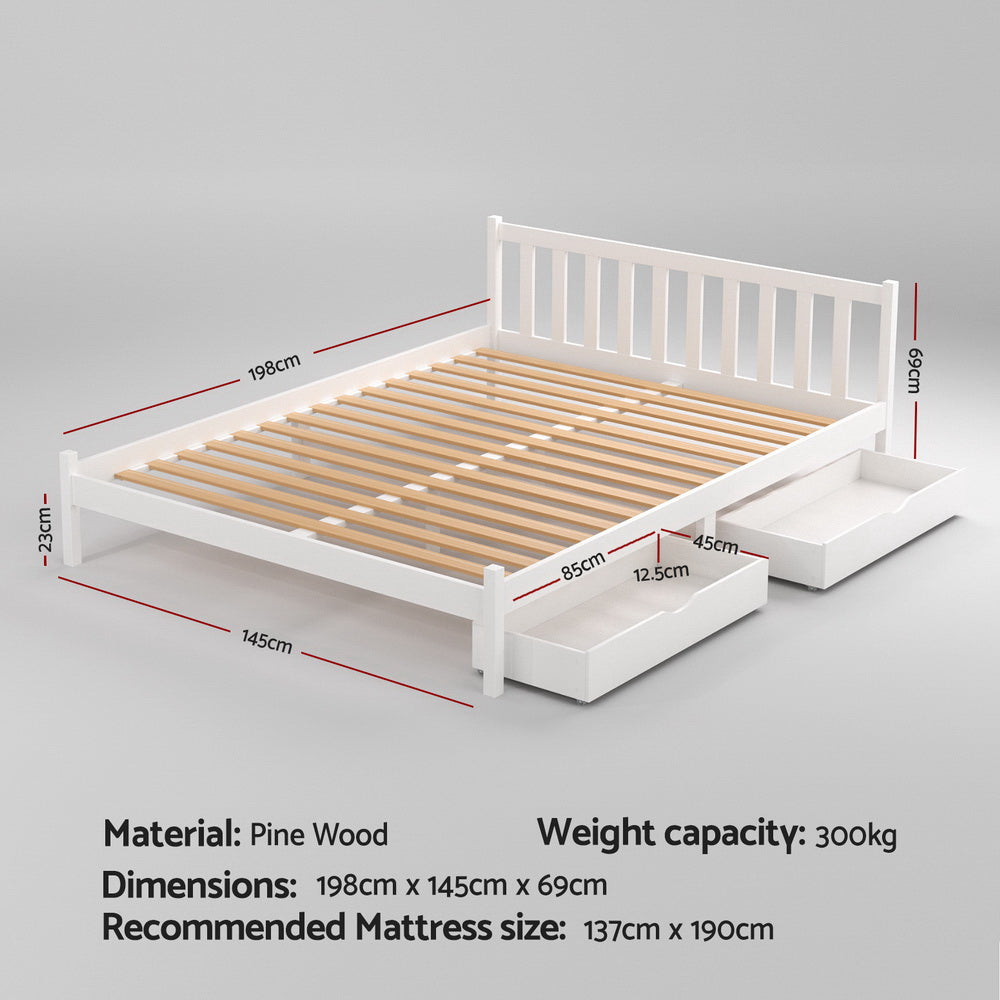 Artiss Sofie Wooden Bed Frame Double White