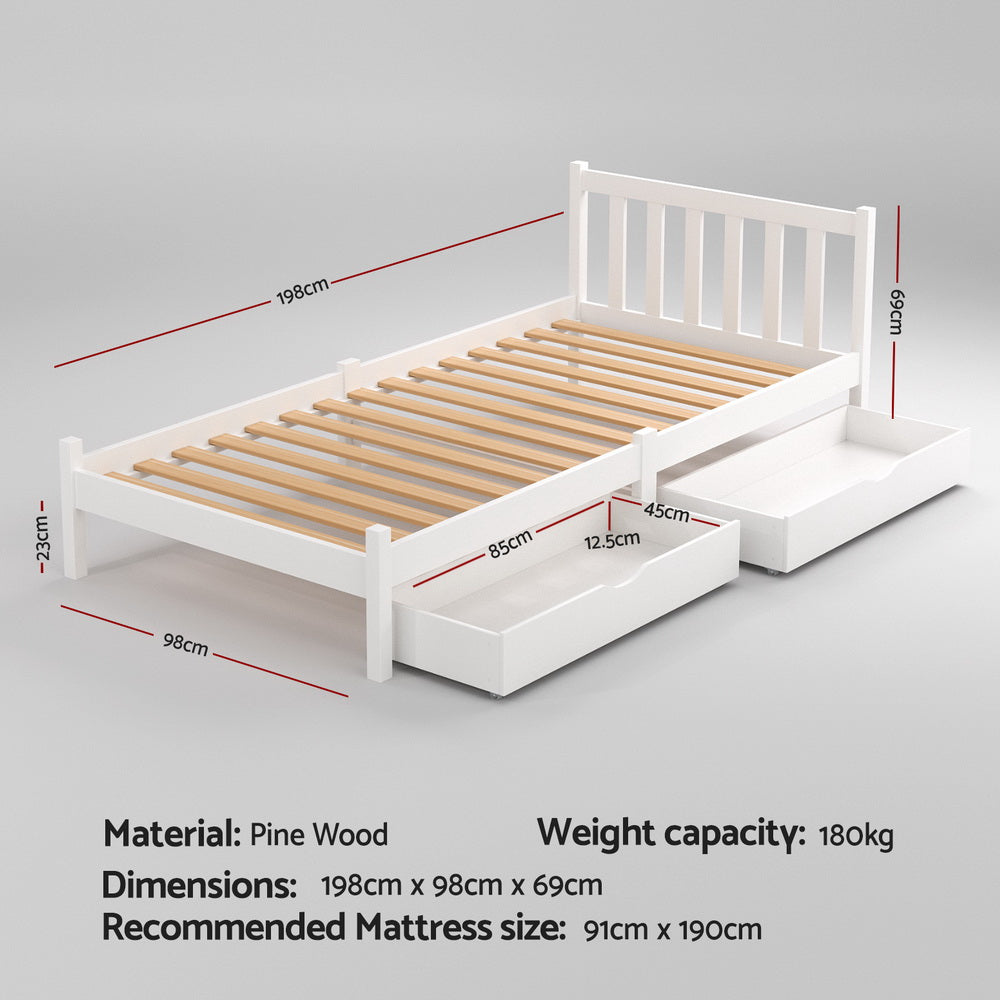 Artiss Sofie Pine Wood Storage Bed Frame Single White