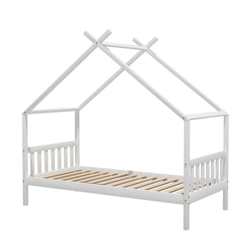 Artiss Kids House Bed Frame Single Pine White