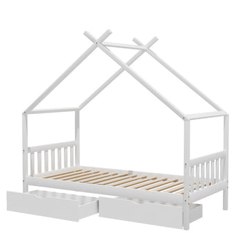 Artiss Kids House Bed Frame Single Pine White