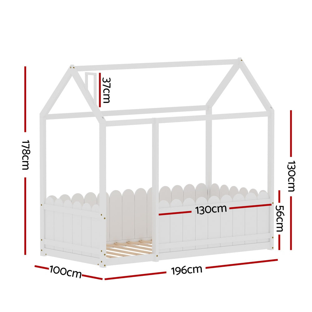Artiss Kori Kids House Bed Frame Single White Pinewood