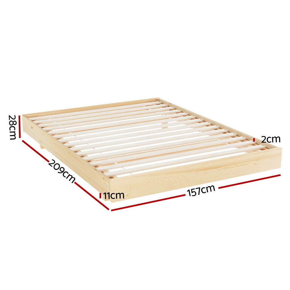 Artiss Floating Platform Bed with LED Lighting Queen Size Pinewood