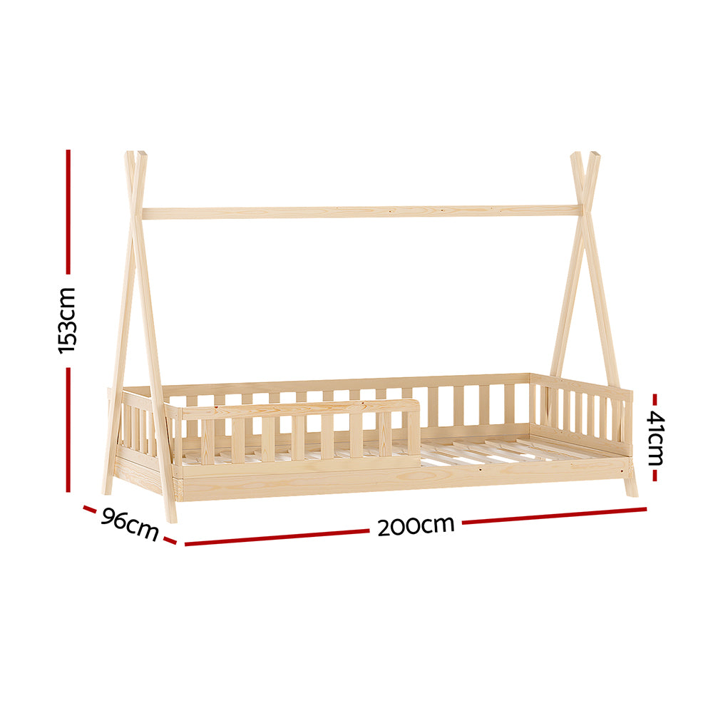 Artiss Kids Tipi House Bed Frame Single Pine Natural