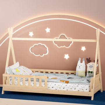 Artiss Kids Tipi House Bed Frame Single Pine Natural
