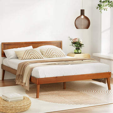 Artiss Splay Wooden Bed Frame Queen Walnut