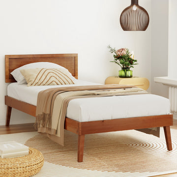 Artiss Splay Wooden Bed Frame Single Walnut