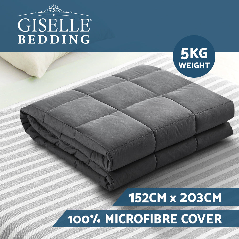 Giselle Weighted Blanket 5KG Glass Beads Microfibre Dark Grey