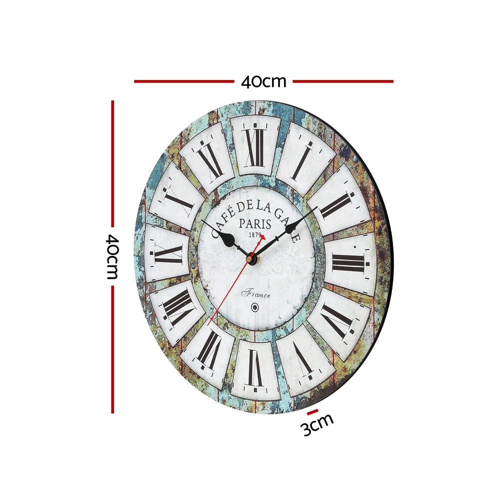 Artiss Country Retro Wall Clock 40cm Silent Sweep MDF Turquoise