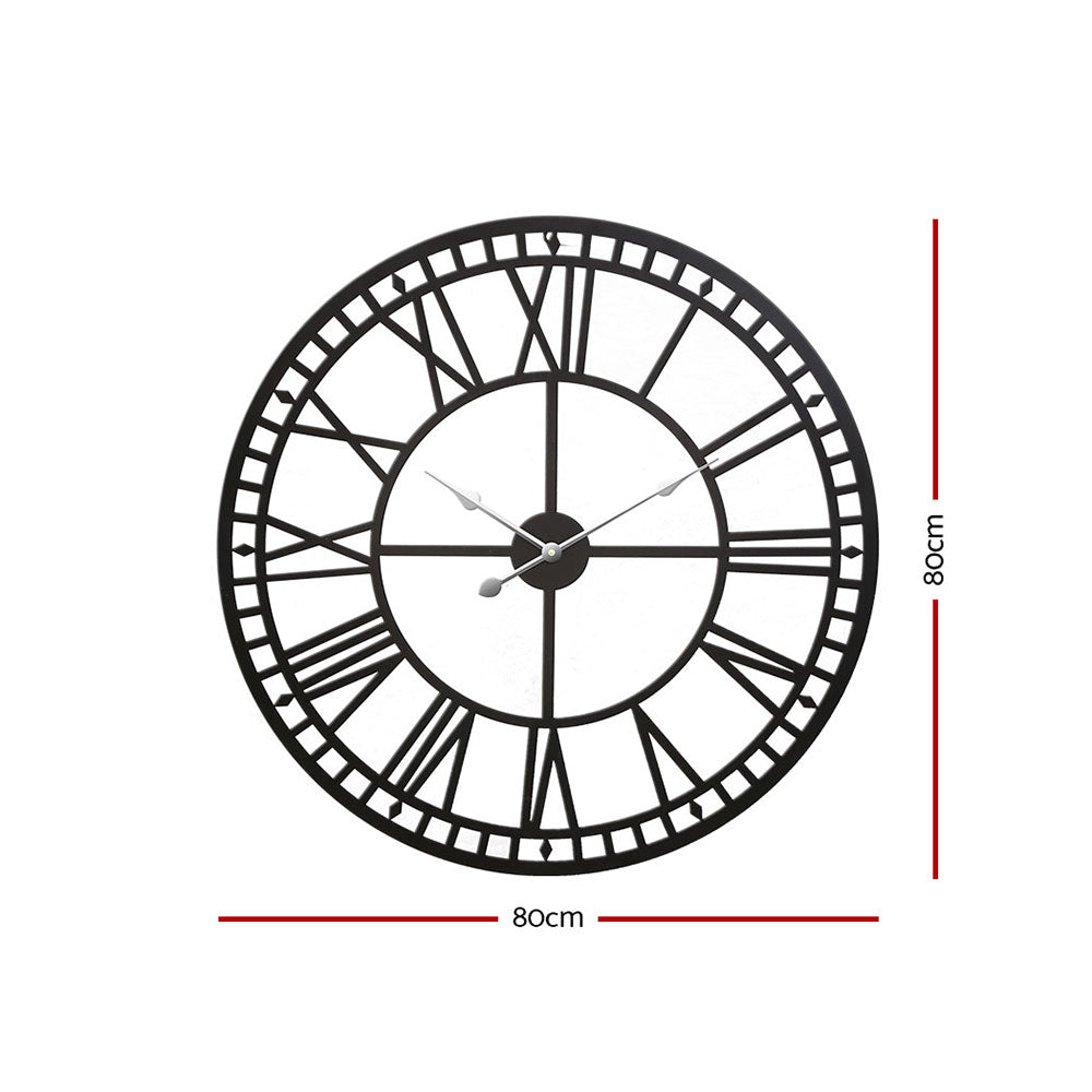Artiss Vintage Metal Wall Clock 80cm Roman Numerals Black