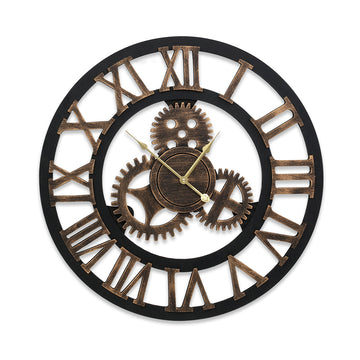 Artiss Retro Wall Clock with Oversized Cogwheels 60cm Brown