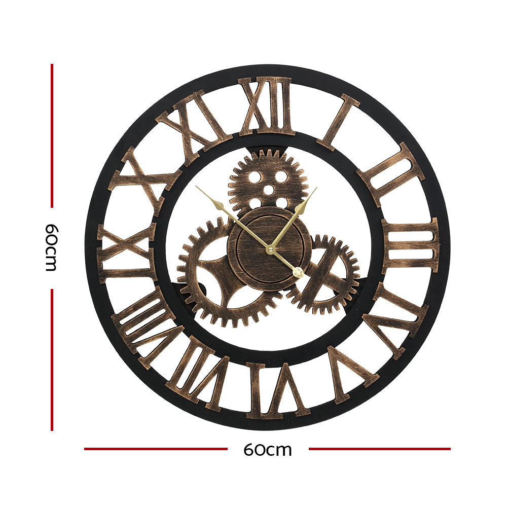 Artiss Retro Wall Clock with Oversized Cogwheels 60cm Brown