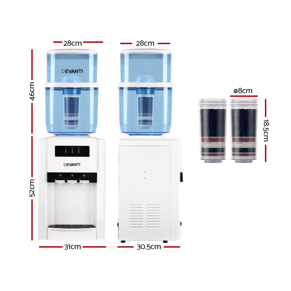 Devanti Bench Top Water Cooler 6-Stage Filtration 22L 3 Taps White