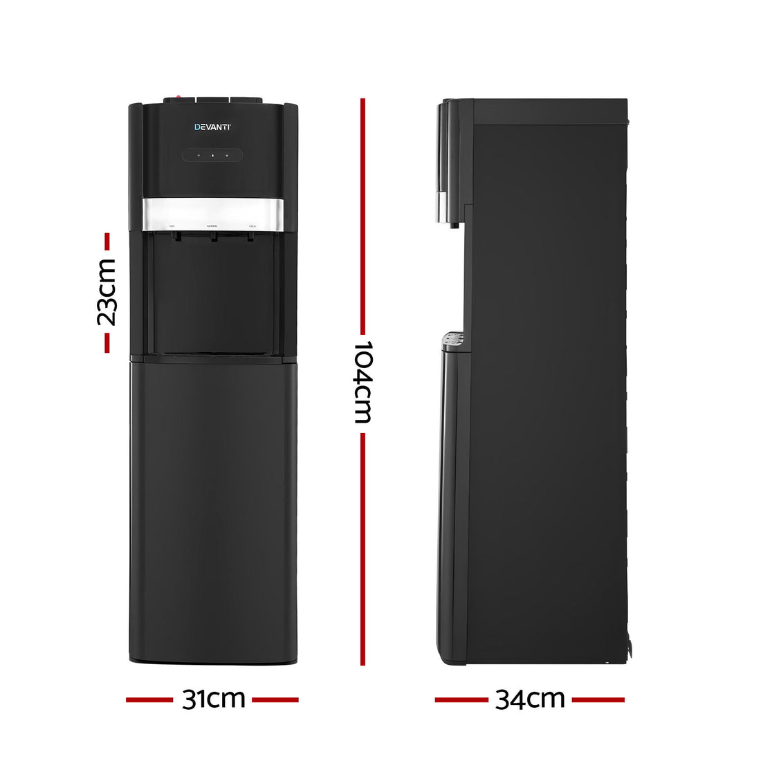 Devanti Bottom Loading Water Cooler Dispenser 3 Temperature Black Stainless Steel