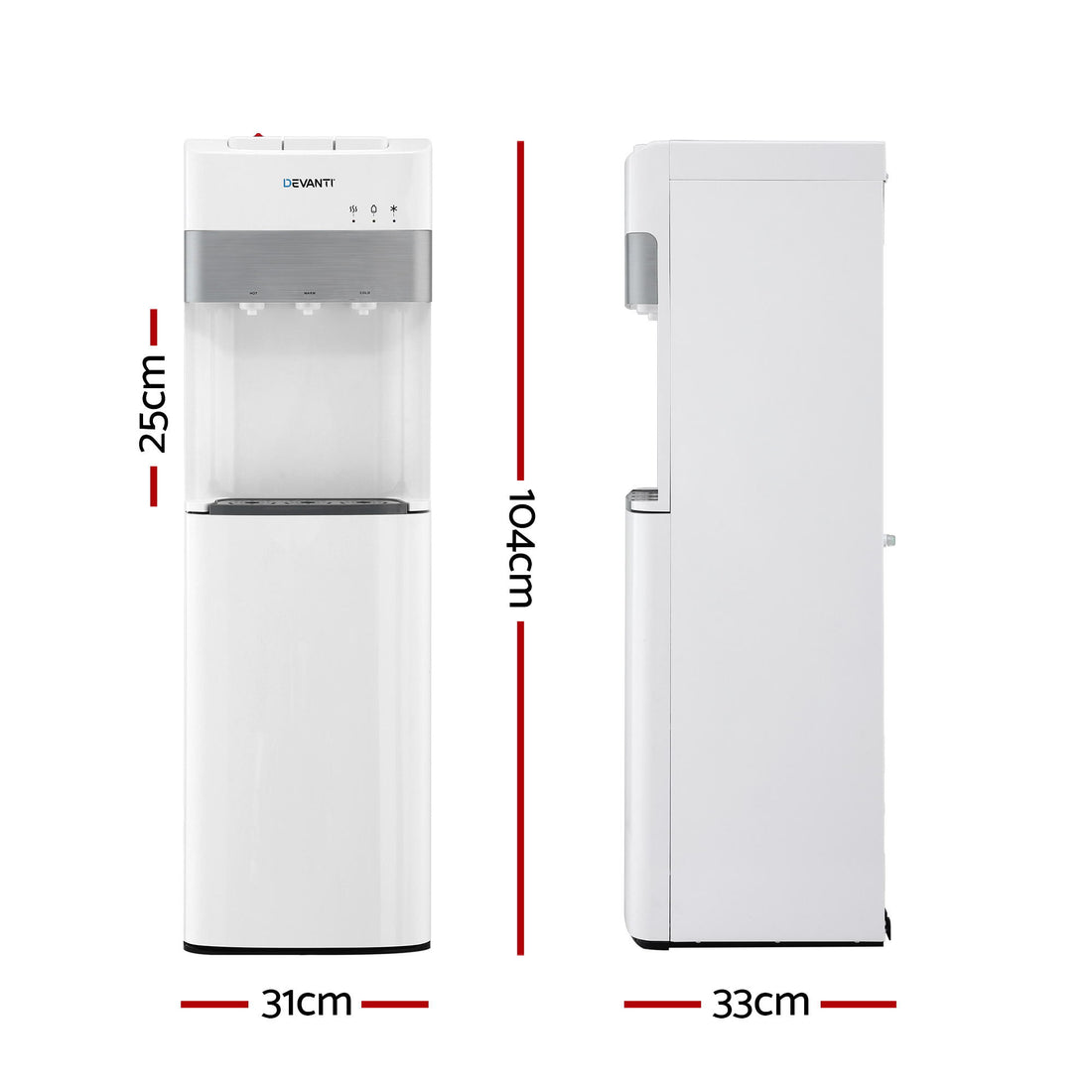 Devanti Bottom Loading Water Cooler Dispenser 3 Temperature White Stainless Steel