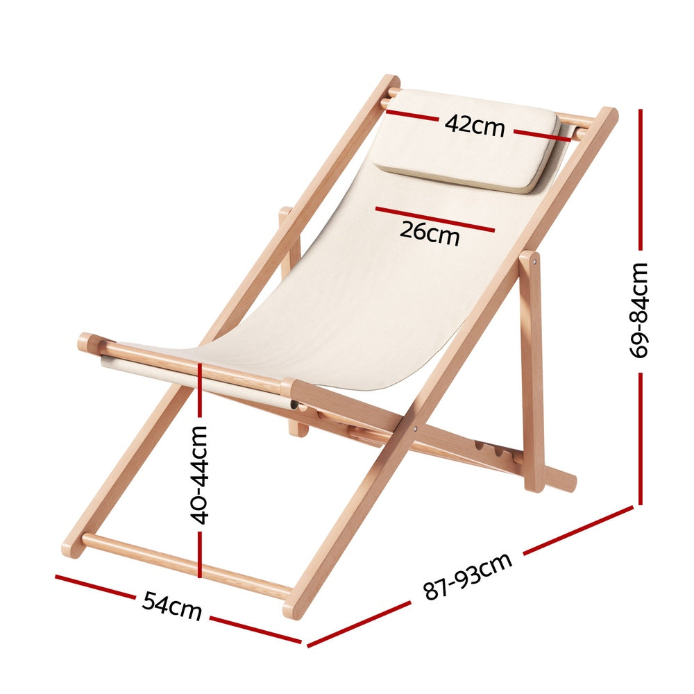 Gardeon Wooden Beach Sun Lounger Chair Beige