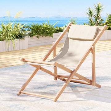 Gardeon Wooden Beach Sun Lounger Chair Beige