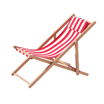Gardeon Wooden Beach Chair Red White Stripe