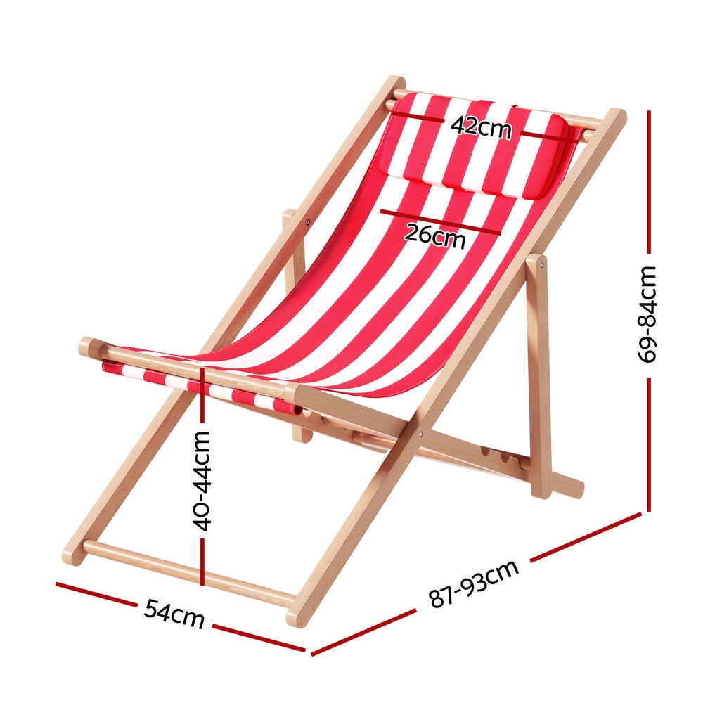 Gardeon Wooden Beach Chair Red White Stripe