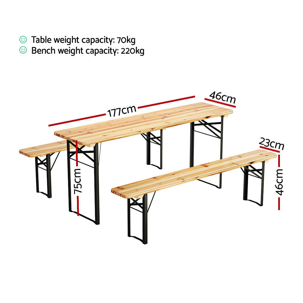 Gardeon Outdoor Foldable Bench Set 6-Seater Fir Wood Natural